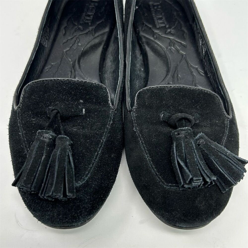 Born Women's Black Suede Tassel Loafers Floral Slip-On Casual Flats Size 7 - Picture 5 of 12